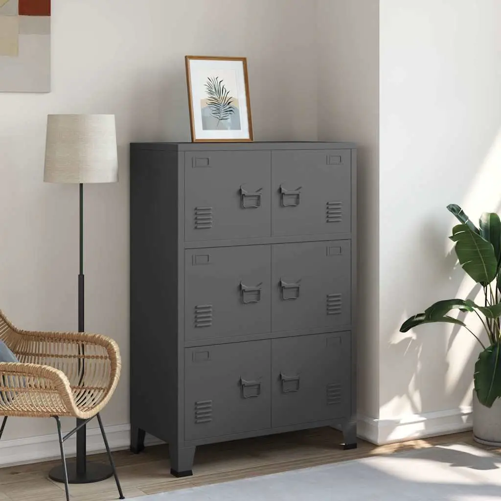 Industrial Metal Storage Chest 6 Doors Anthracite Cabinet Organizer