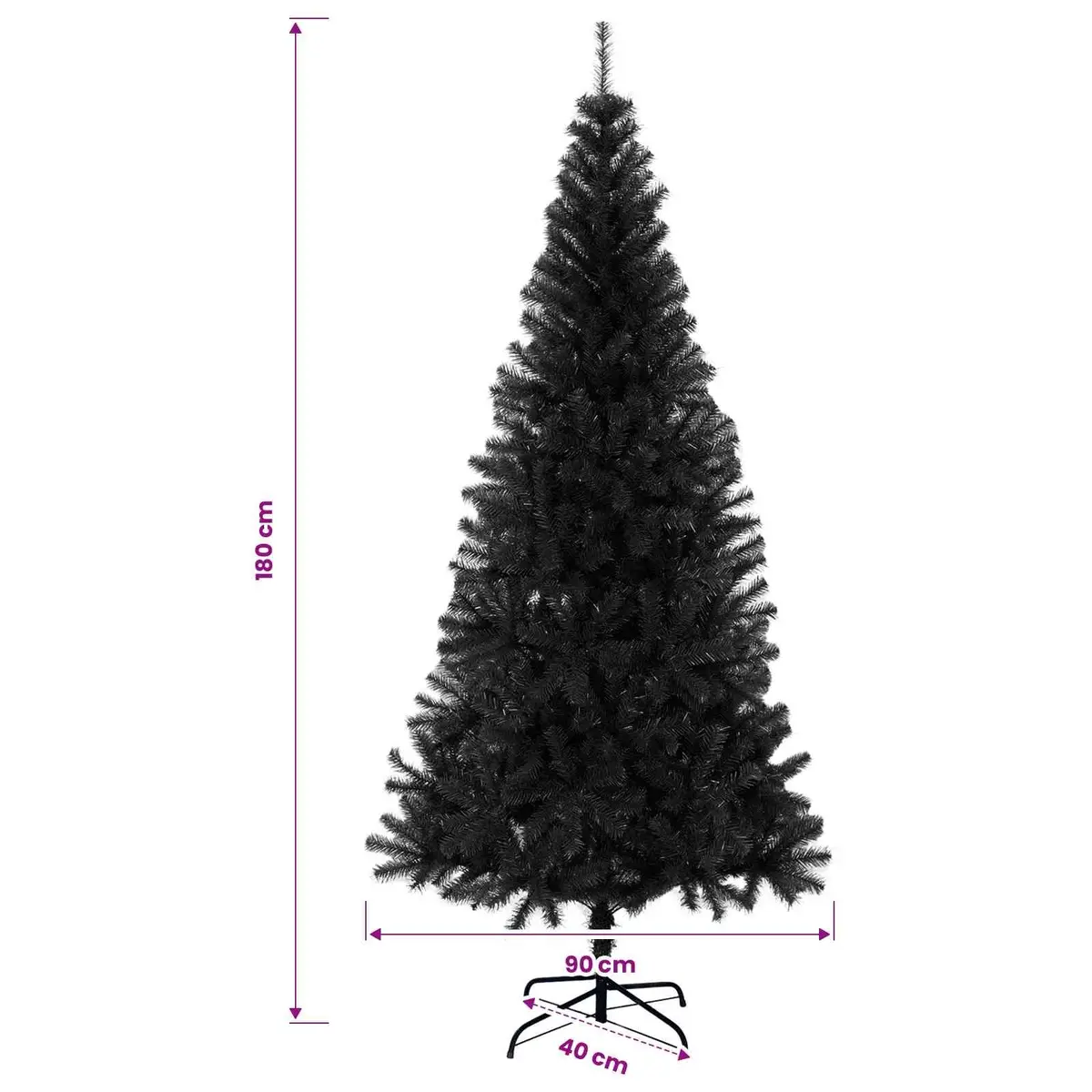 180cm Black Artificial Christmas Tree 300 LED Lights Stand Modern Holiday Decor