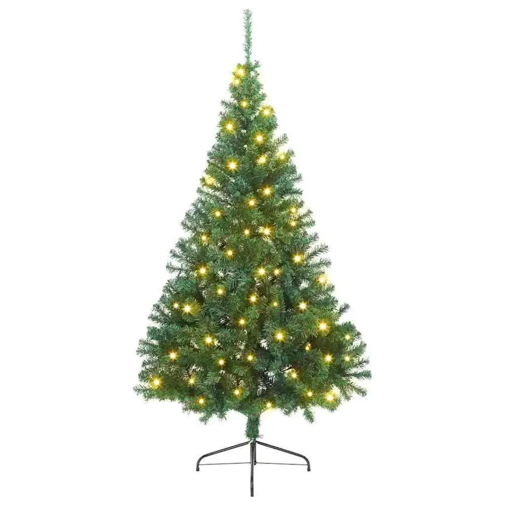 Artificial Pre-lit Christmas Tree Cone Shape 210cm Green LED Lights Indoor Outdoor