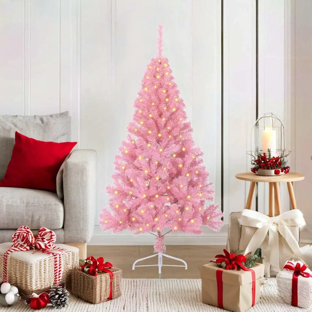 Artificial Pre-lit Christmas Tree 120cm Pink LED Cone Shaped Holiday Home