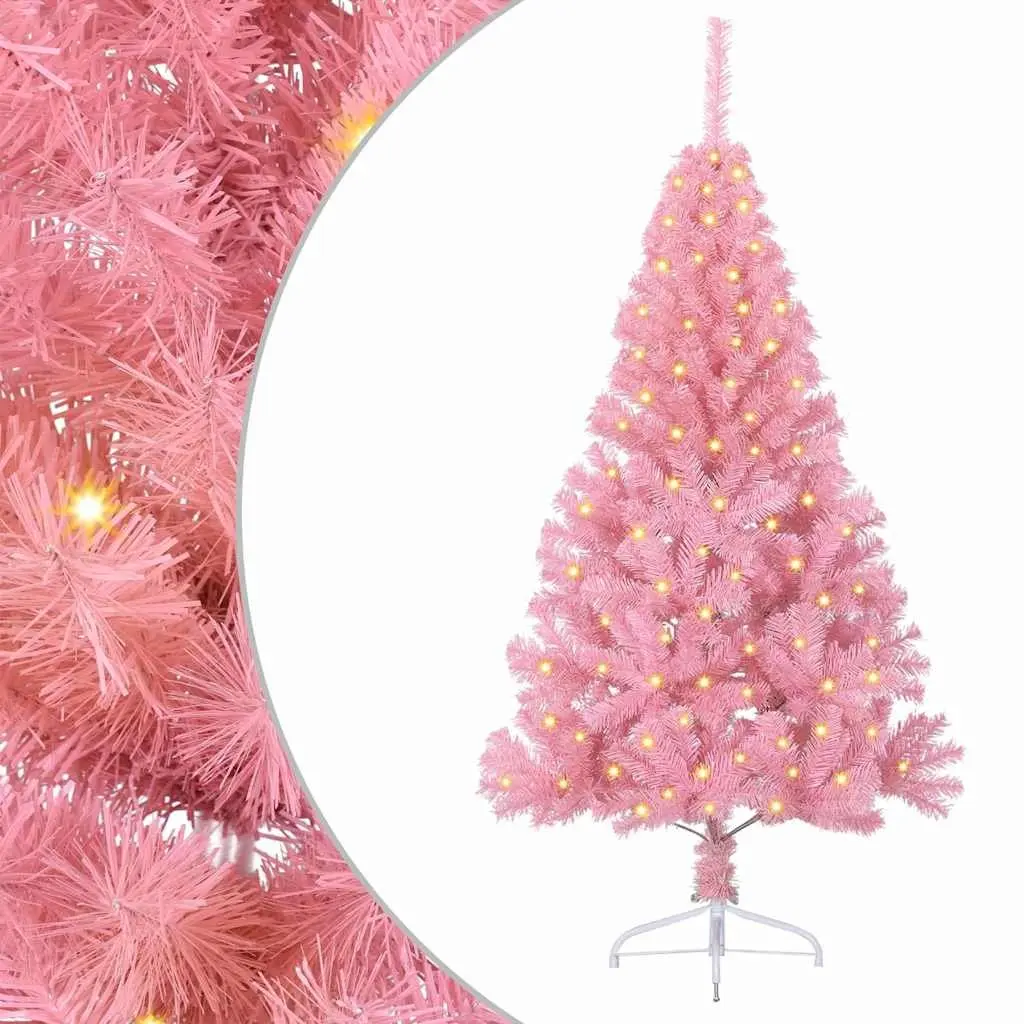 Artificial Pre-lit Christmas Tree 120cm Pink LED Cone Shaped Holiday Home