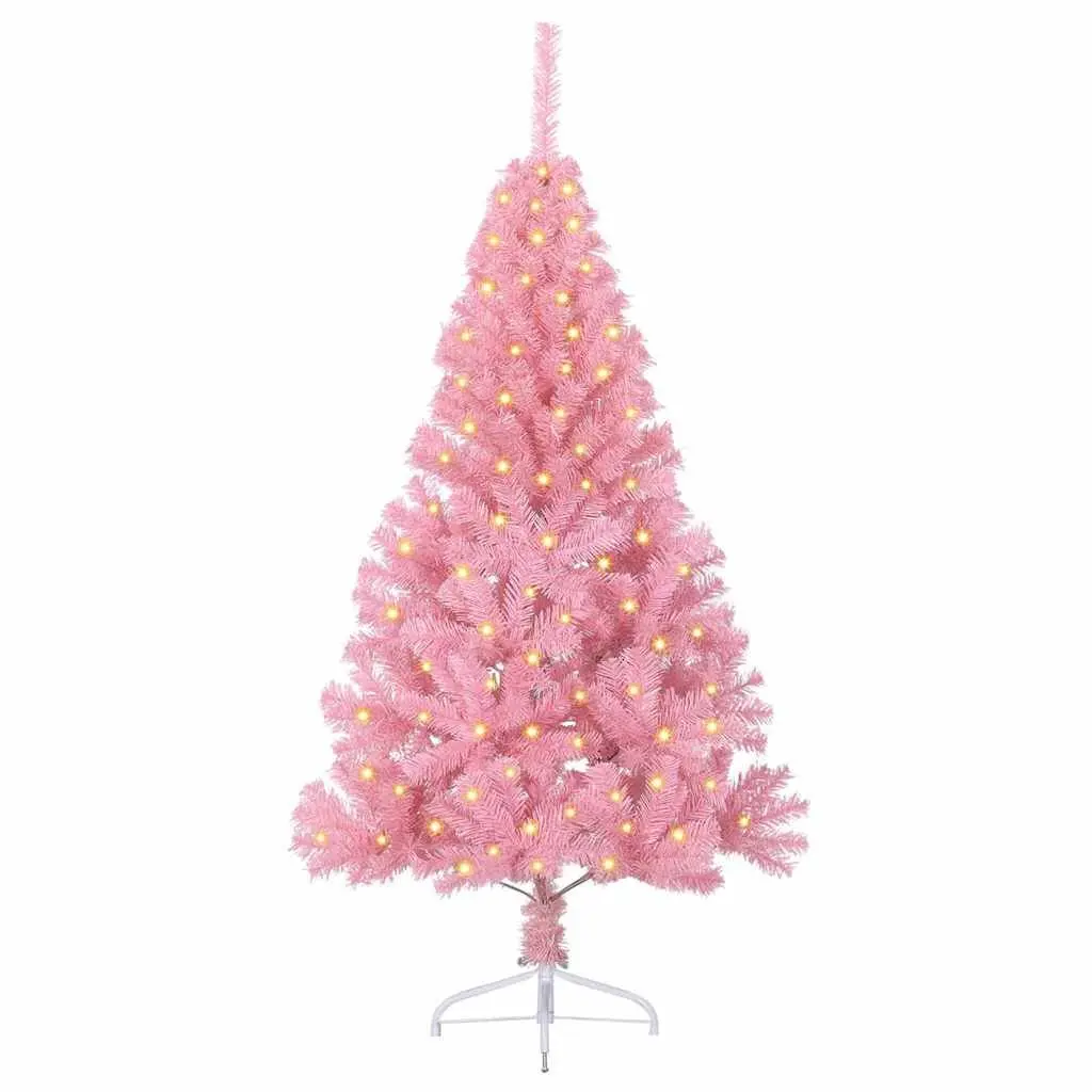 Artificial Pre-lit Christmas Tree 120cm Pink LED Cone Shaped Holiday Home