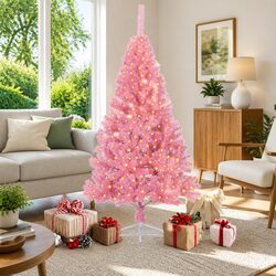 Artificial Pre-lit Christmas Tree 180cm Pink 300 LED Lights Cone Shape Festive