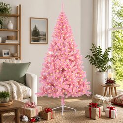 Artificial Pre-lit Christmas Tree 210cm Pink 300 LED Lights Cone Shape Indoor