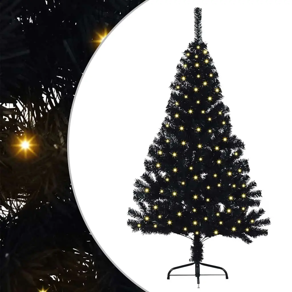 Artificial Pre-lit Christmas Tree Modern Cone Shape 120cm Black with Warm White LED Lights Indoor Outdoor