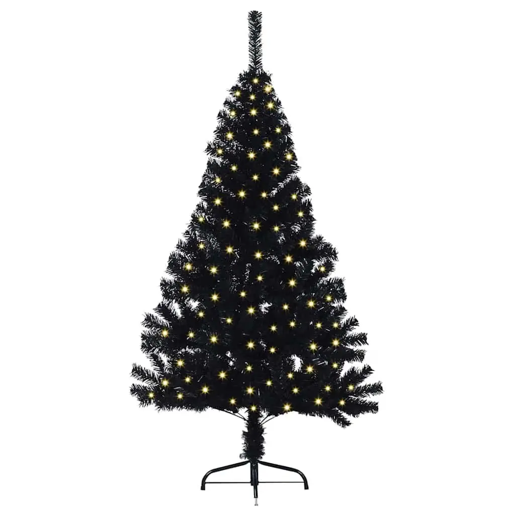 Artificial Pre-lit Christmas Tree Modern Cone Shape 120cm Black with Warm White LED Lights Indoor Outdoor