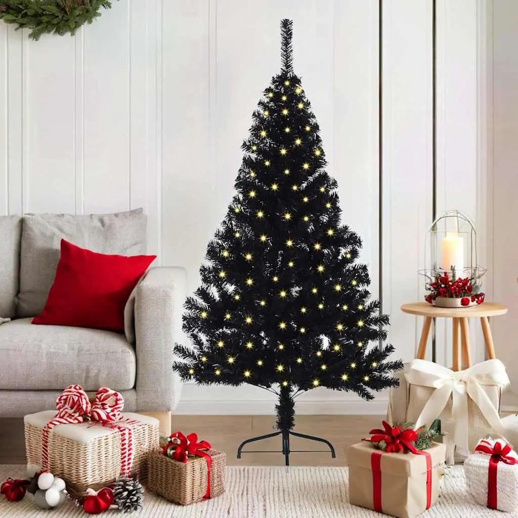 Artificial Pre-lit Christmas Tree Cone Shape 150cm Black with Warm White LED Lights