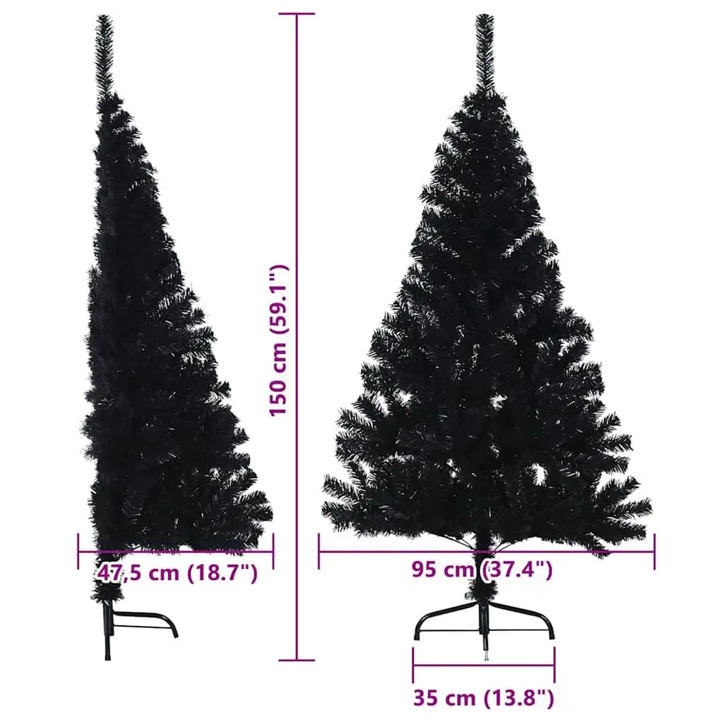 Artificial Pre-lit Christmas Tree Cone Shape 150cm Black with Warm White LED Lights