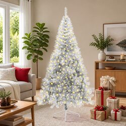 Artificial Pre-lit Christmas Tree Silver 210cm Cone Shape Warm LED Lights