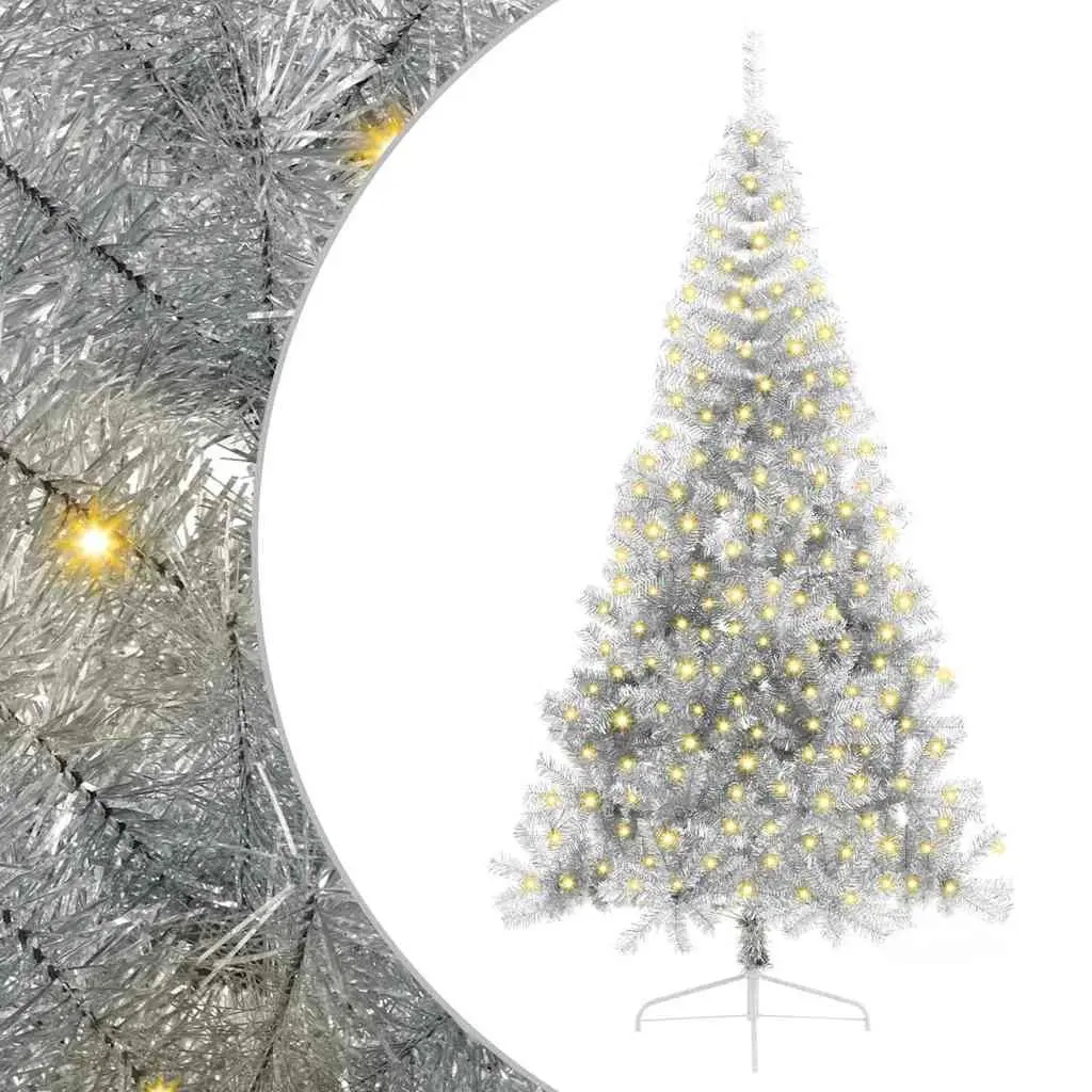Artificial Christmas Tree Pre-lit Cone Shape 240cm Silver with Warm White LED Lights