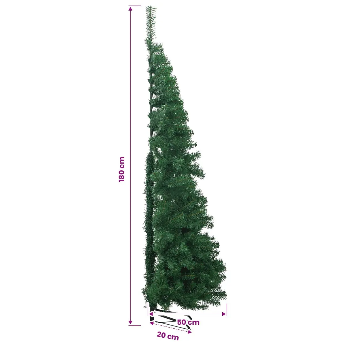 Corner Artificial Christmas Tree 180cm Green PVC LED Pre-Lit Holiday Decoration