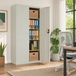 File Cabinet Grey Steel Adjustable Shelves Lockable Storage Cupboard Office
