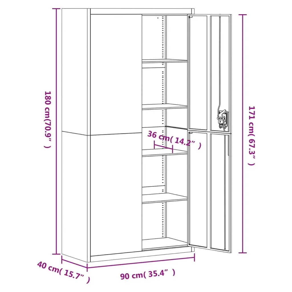 File Cabinet Grey Steel Adjustable Shelves Lockable Storage Cupboard Office