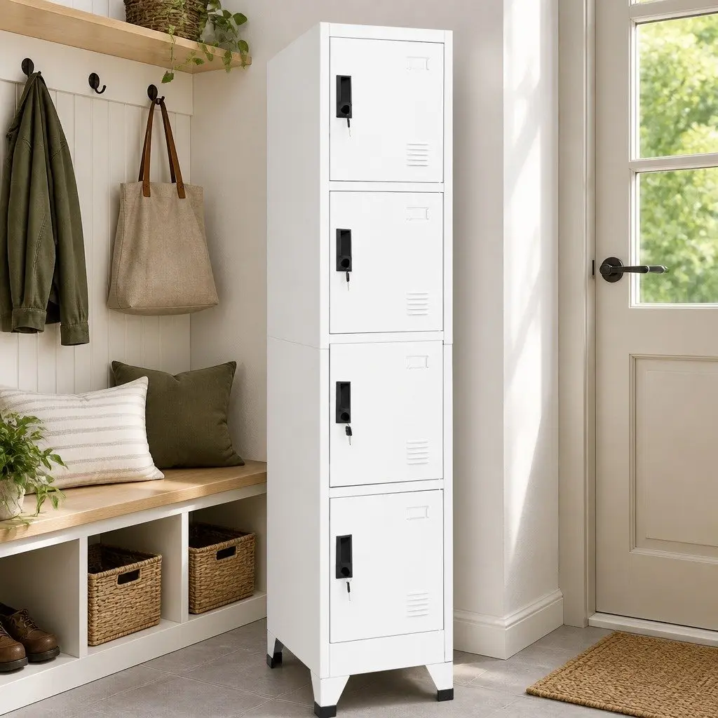 Steel Locker Cabinet White Lockable Doors 38W x 45D x 180H cm
