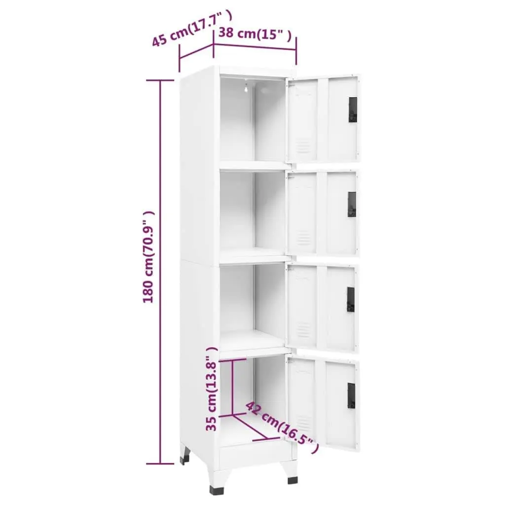 Steel Locker Cabinet White Lockable Doors 38W x 45D x 180H cm