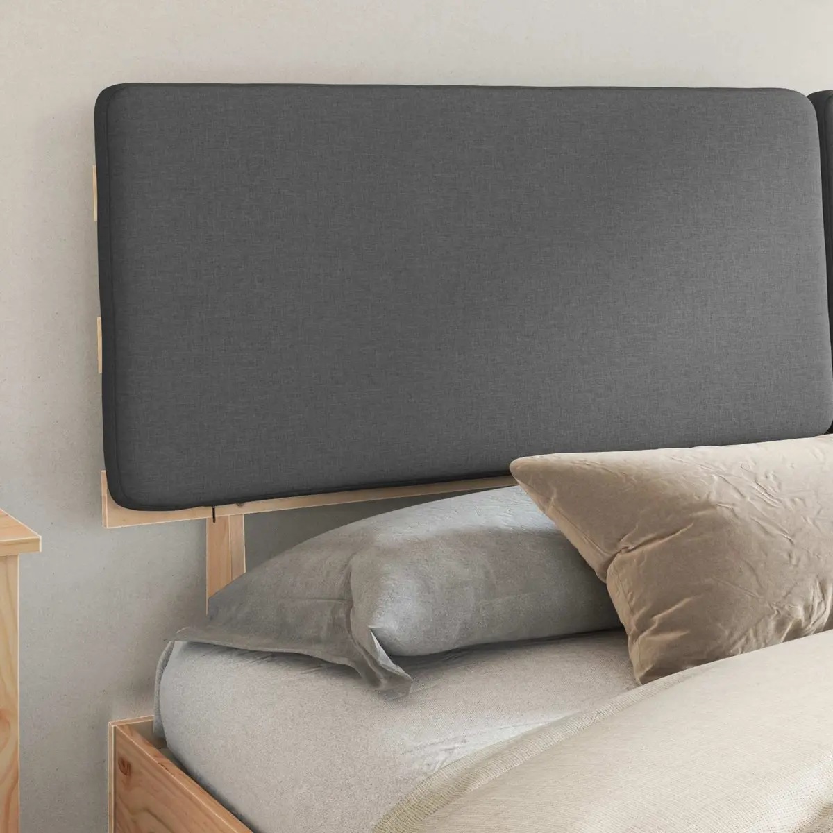 Bed Frame Upholstered Headboard Grey 180x200cm Platform Slatted Base