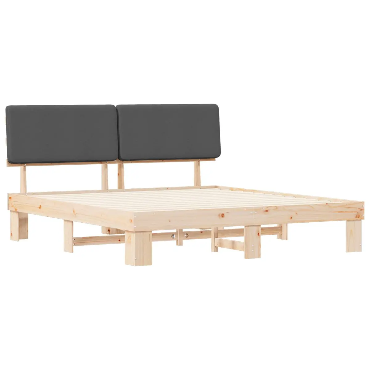 Bed Frame Upholstered Headboard Grey 180x200cm Platform Slatted Base