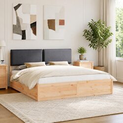 Bed Frame with Upholstered Headboard Grey 180 x 200 cm Modern Bedroom Furniture