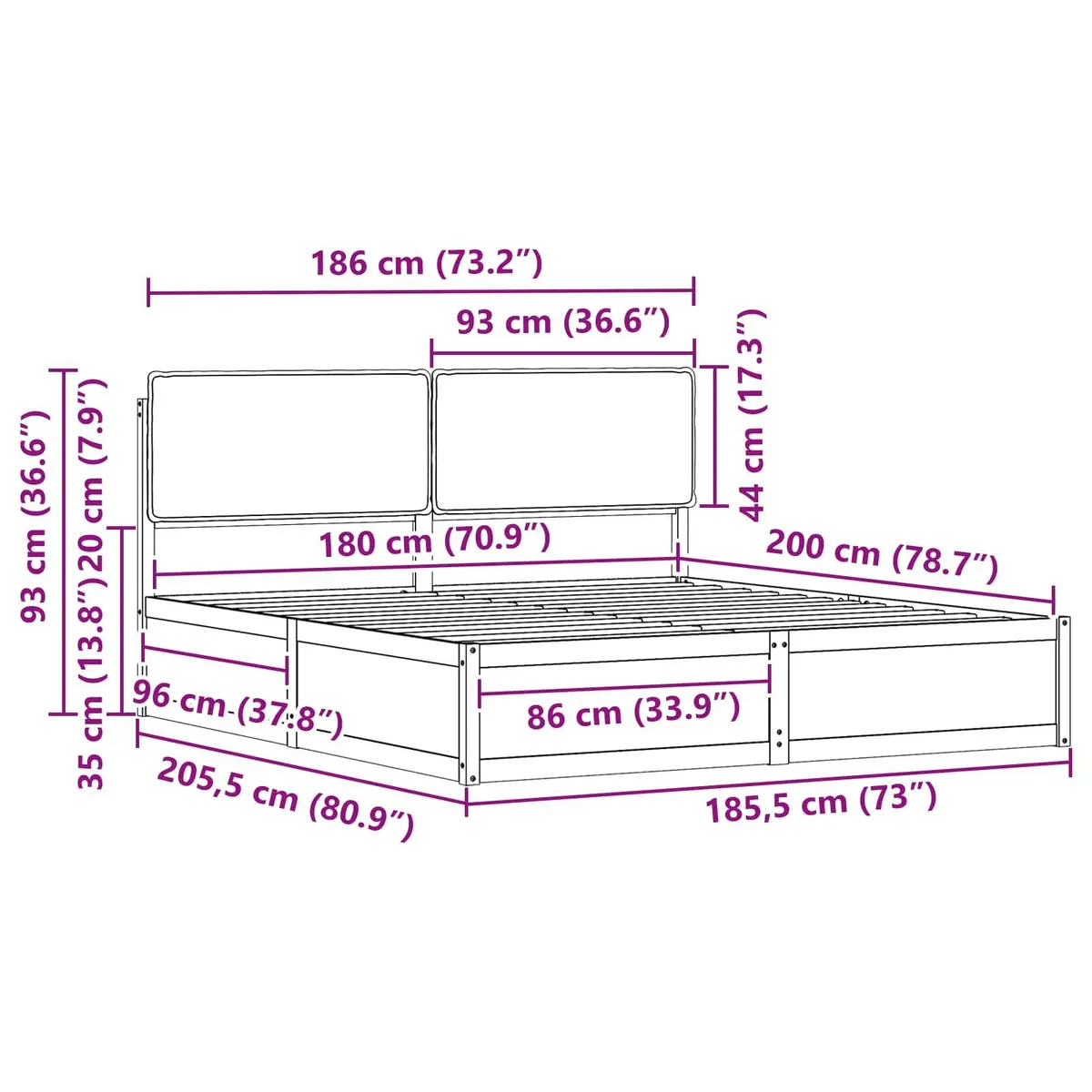 Bed Frame with Upholstered Headboard Grey 180 x 200 cm Modern Bedroom Furniture