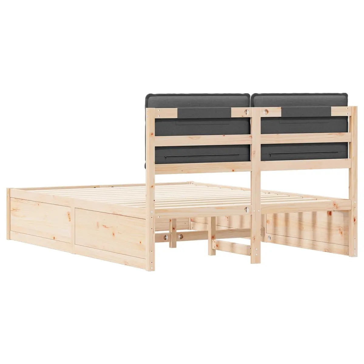 Upholstered Bed Frame Grey 150x200cm Modern Headboard Solid Pine Wood Platform
