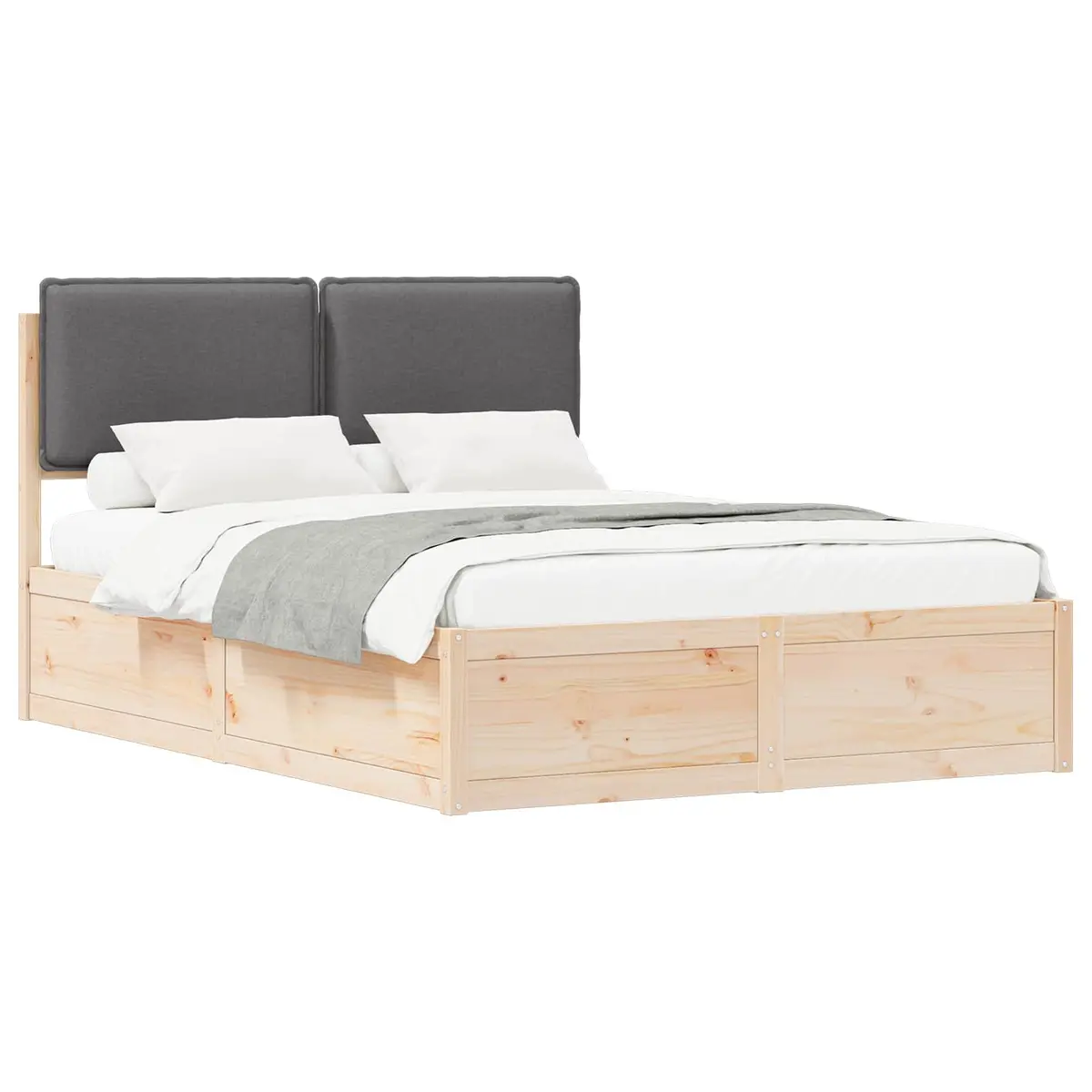 Bed Frame with Upholstered Headboard Grey 135 x 190 cm Modern Platform Bedroom