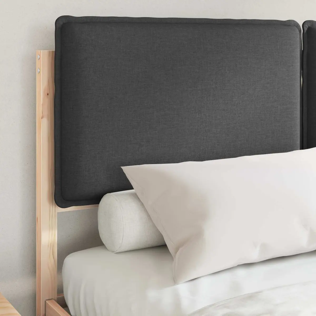 Bed Frame with Upholstered Headboard Grey 135 x 190 cm Modern Platform Bedroom