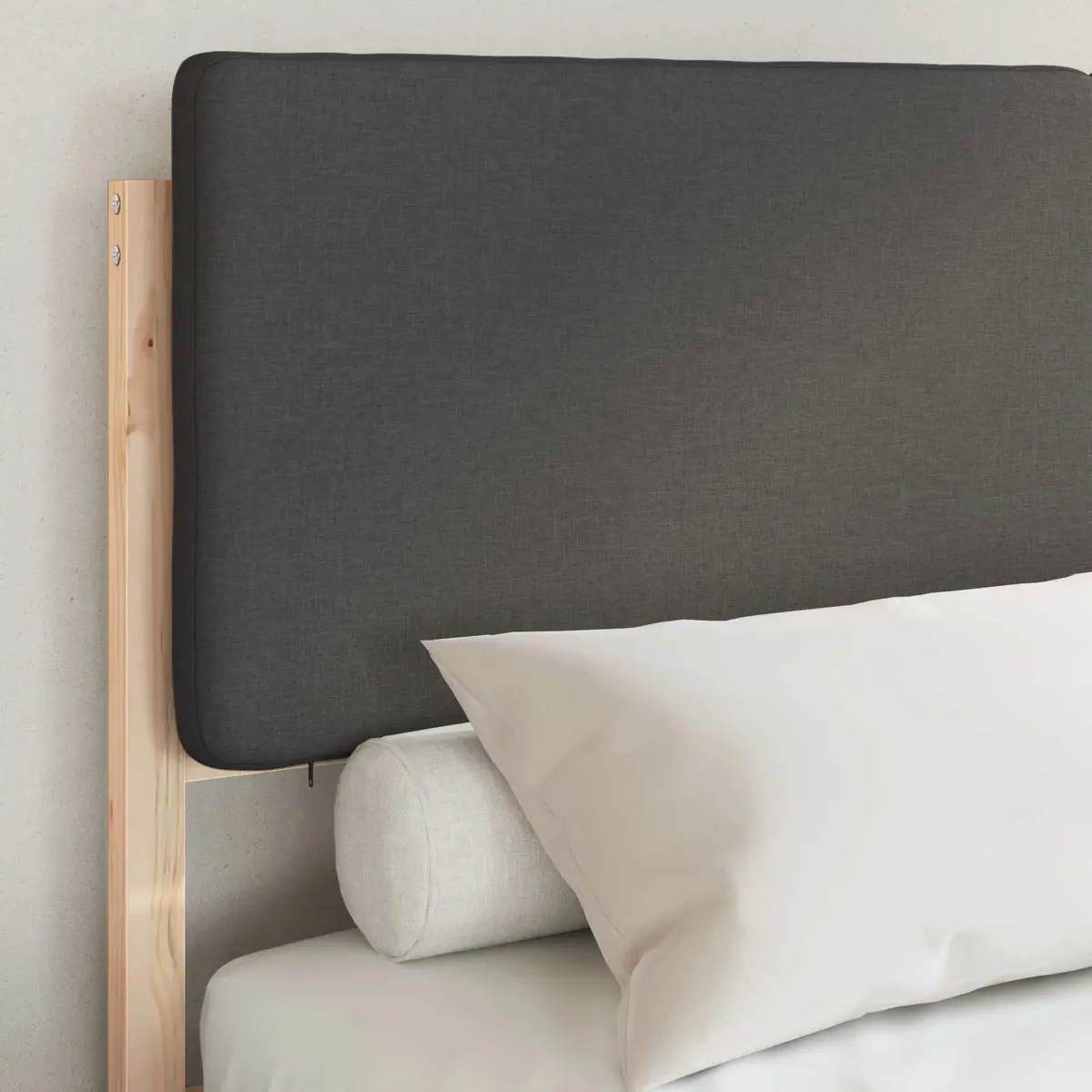 Upholstered Headboard Bed Frame Grey 150x200cm Wooden Platform Slats
