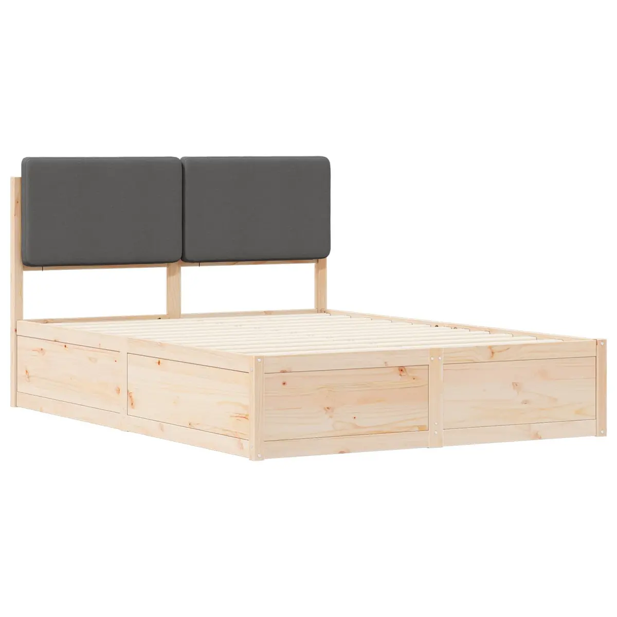 Upholstered Headboard Bed Frame Grey 150x200cm Wooden Platform Slats