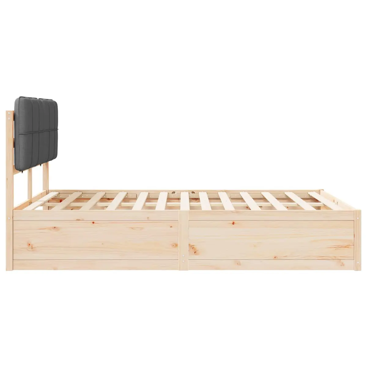 Grey Upholstered Headboard Bed Frame Modern Wooden Platform 150 x 200 cm