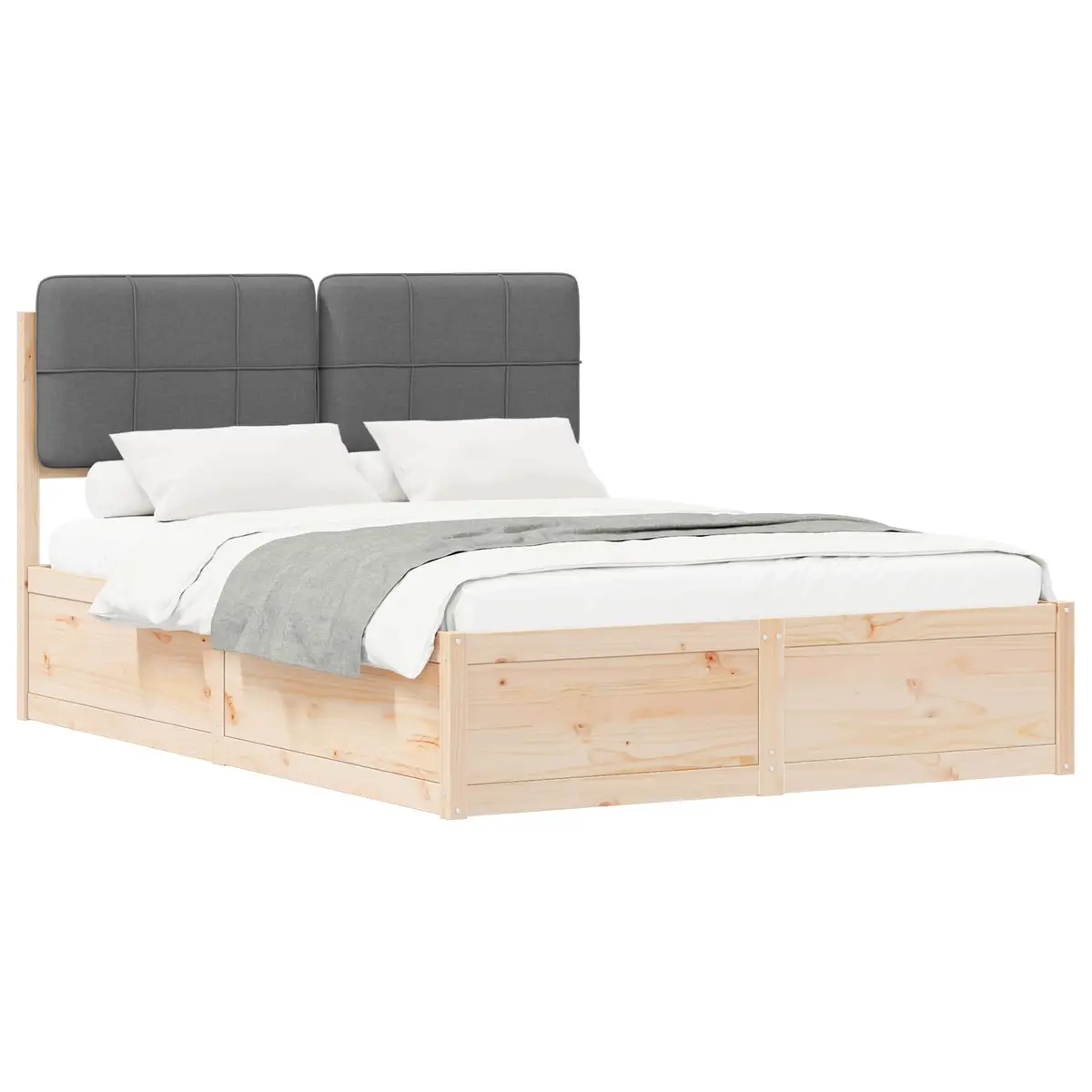 Bed Frame Modern Upholstered Headboard Grey 135 x 190 cm Wooden Platform