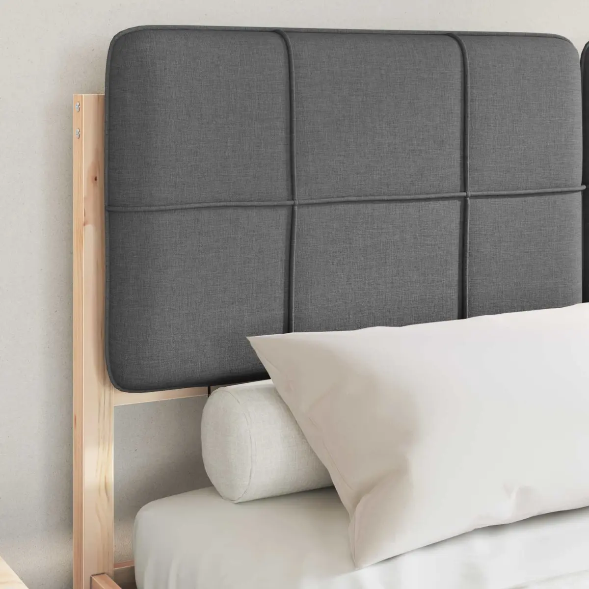 Bed Frame Modern Upholstered Headboard Grey 135 x 190 cm Wooden Platform