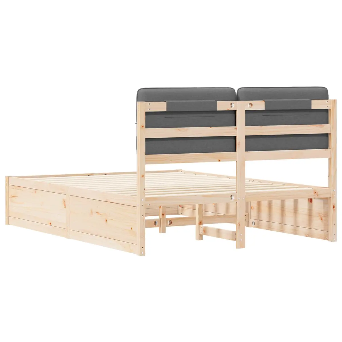 Bed Frame Modern Upholstered Headboard Grey 135 x 190 cm Wooden Platform
