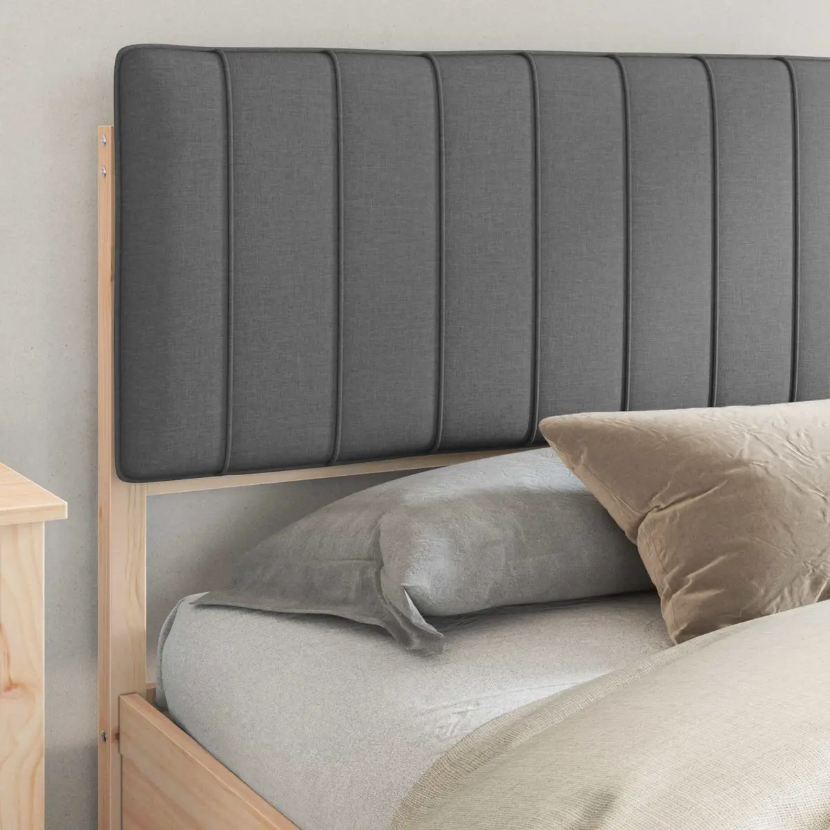 Upholstered Bed Frame with Solid Pine Wood Dark Grey 180x200cm