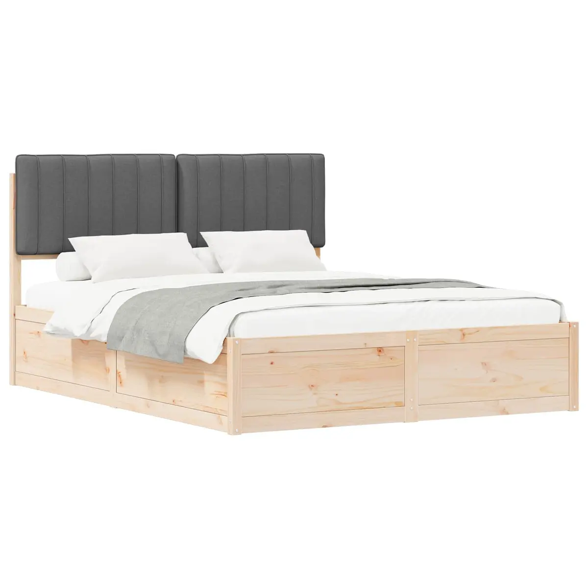Wooden Bed Frame with Upholstered Headboard Platform Slatted Base Grey 150x200cm