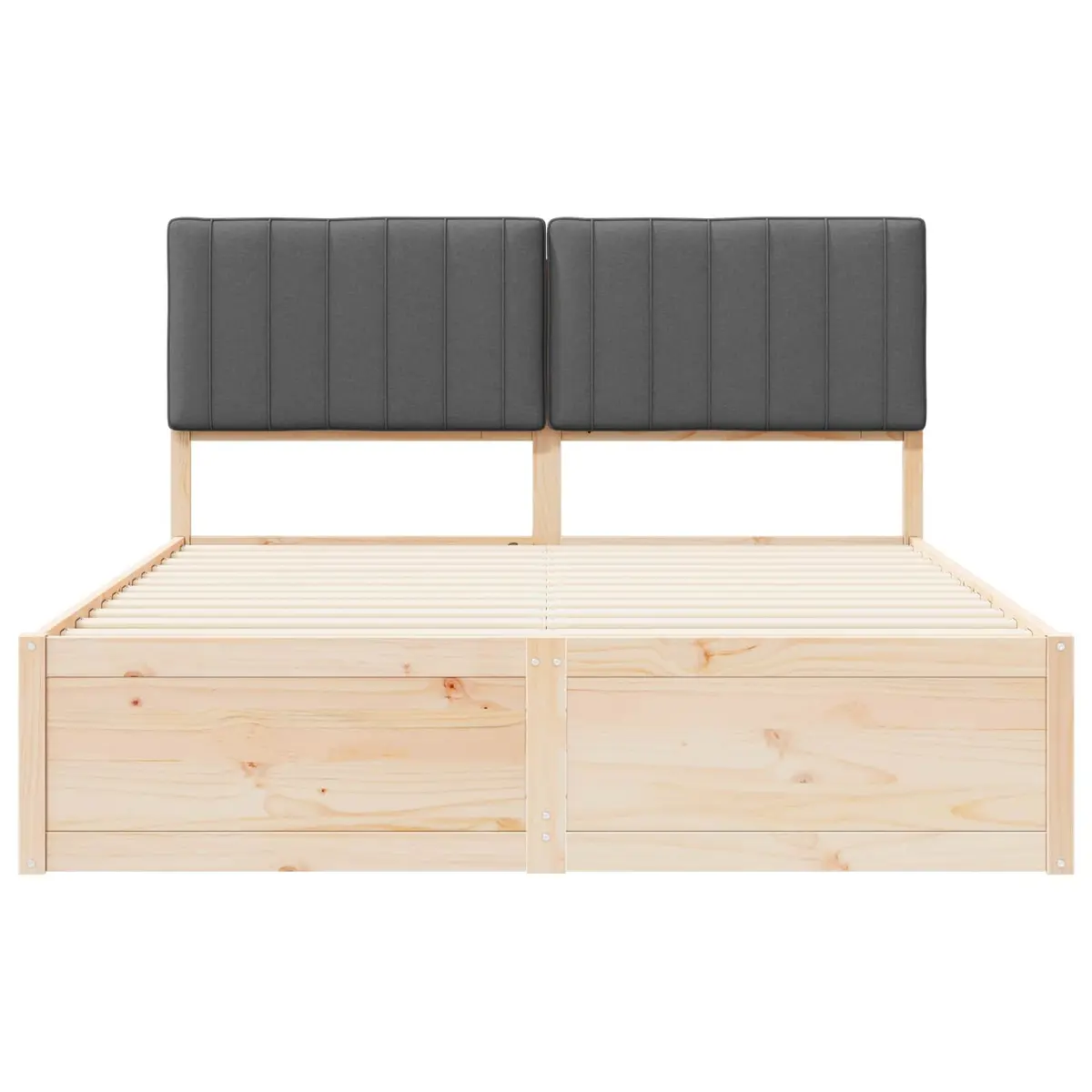 Wooden Bed Frame with Upholstered Headboard Platform Slatted Base Grey 150x200cm