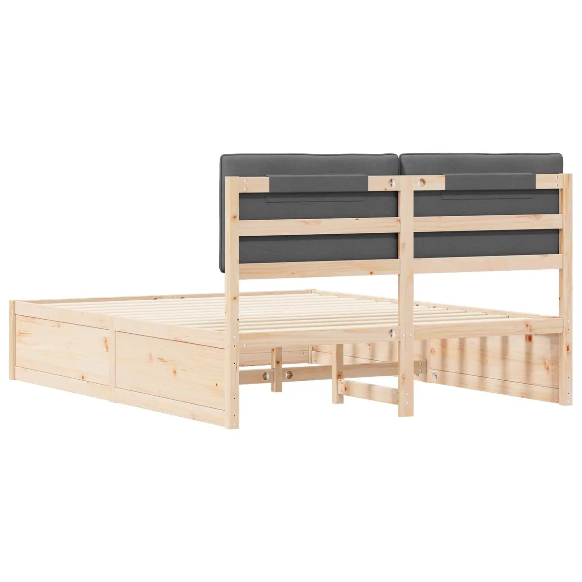 Wooden Bed Frame with Upholstered Headboard Platform Slatted Base Grey 150x200cm