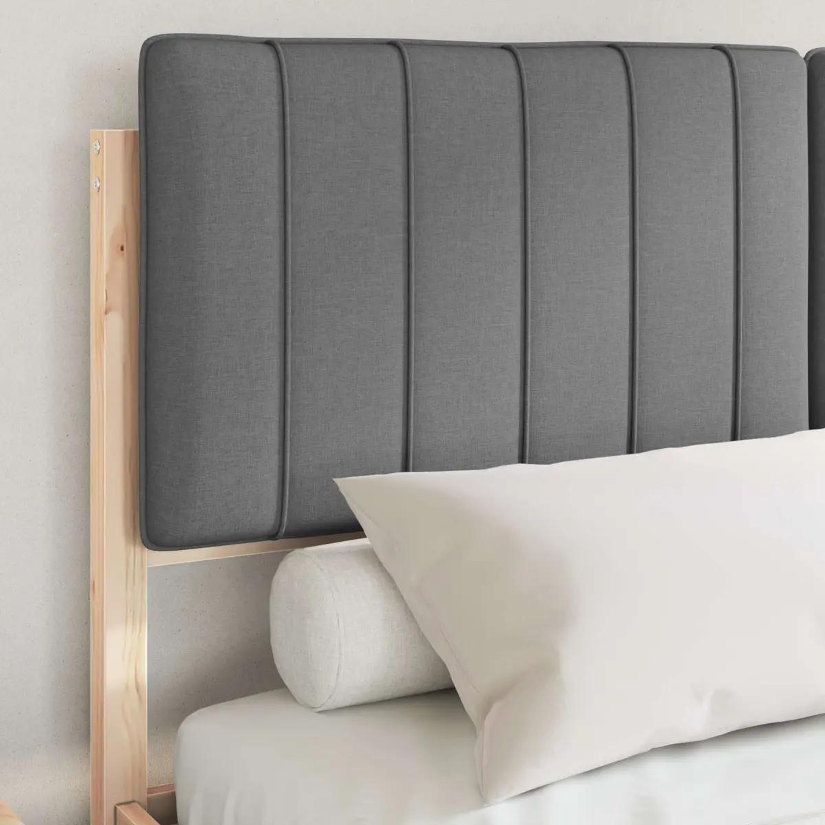 Bed Frame Upholstered Headboard Grey 135 x 190 cm Platform Slatted Base