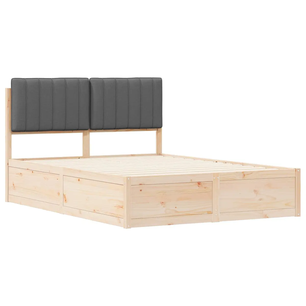 Bed Frame Upholstered Headboard Grey 135 x 190 cm Platform Slatted Base