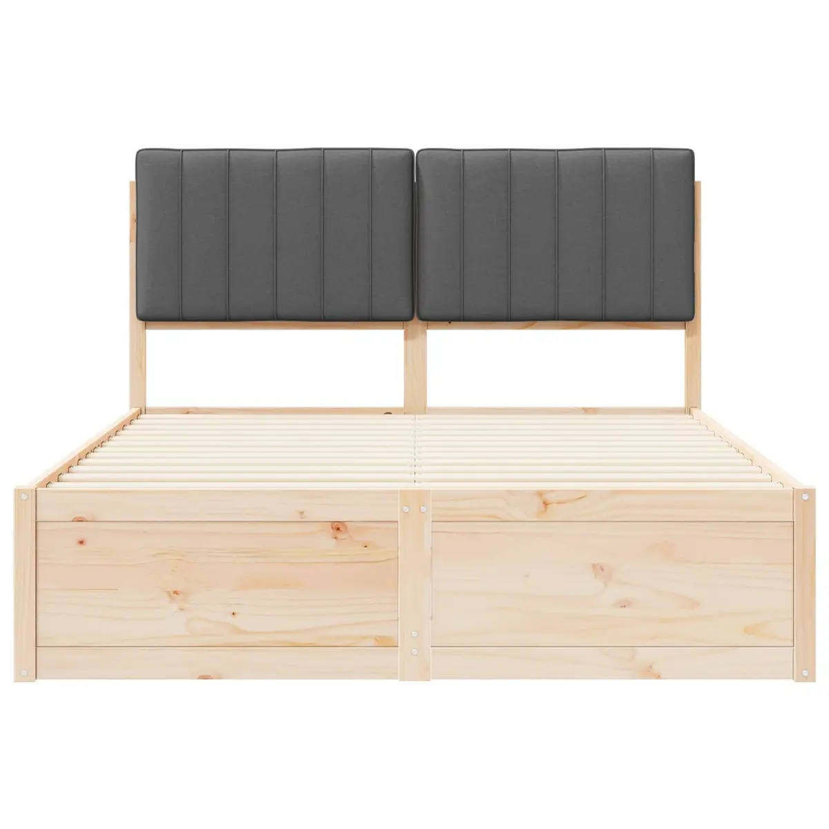 Bed Frame Upholstered Headboard Grey 135 x 190 cm Platform Slatted Base