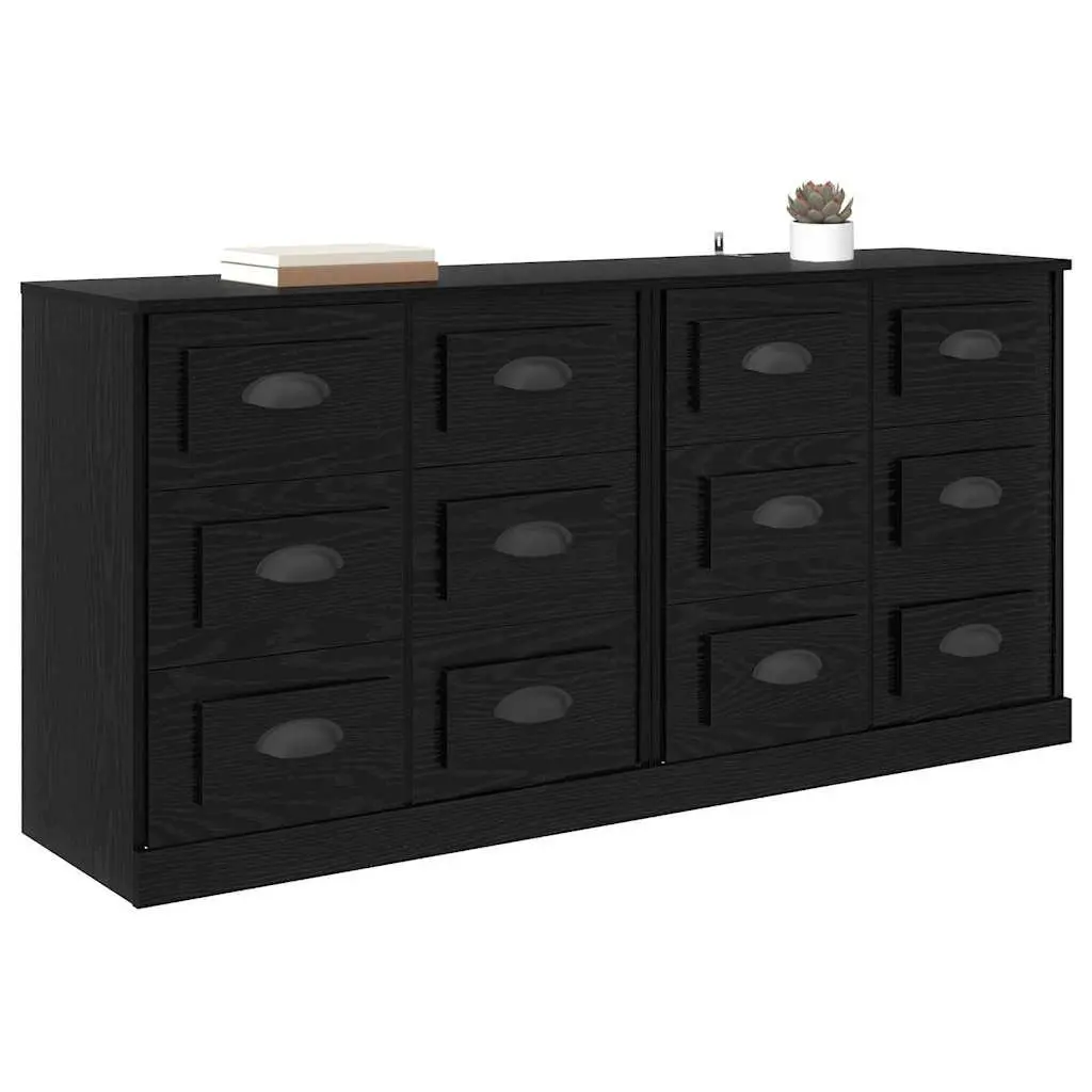 Black Engineered Wood Sideboards Set 2 pcs Modern Storage Cabinet 70 x 35.5 x 67.5 cm