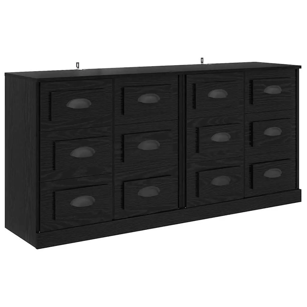 Black Engineered Wood Sideboards Set 2 pcs Modern Storage Cabinet 70 x 35.5 x 67.5 cm