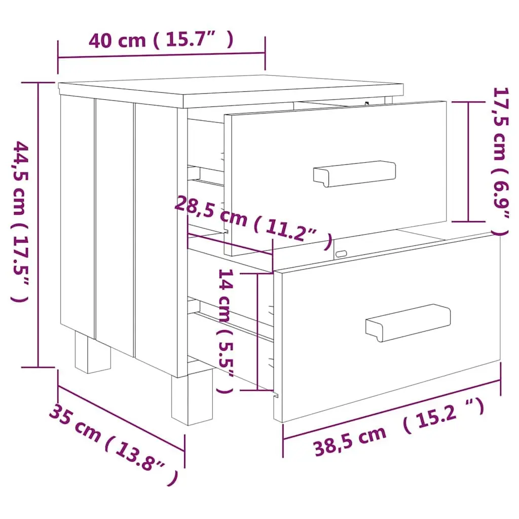 Bedside Tables Pair White Wooden Nightstands with Two Drawers 40 x 35 x 44.5 cm