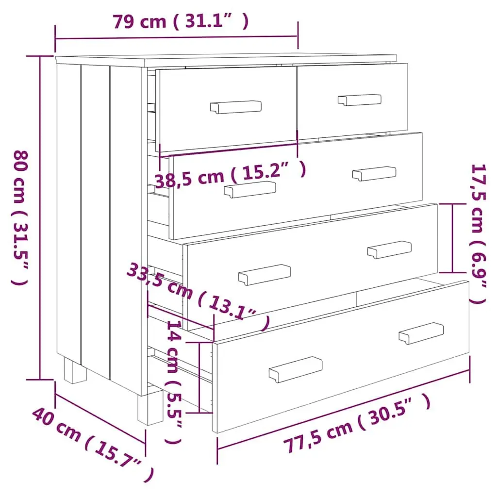 Sideboard Buffet White Solid Pine Wood 79x40x80 cm Drawer Cabinet