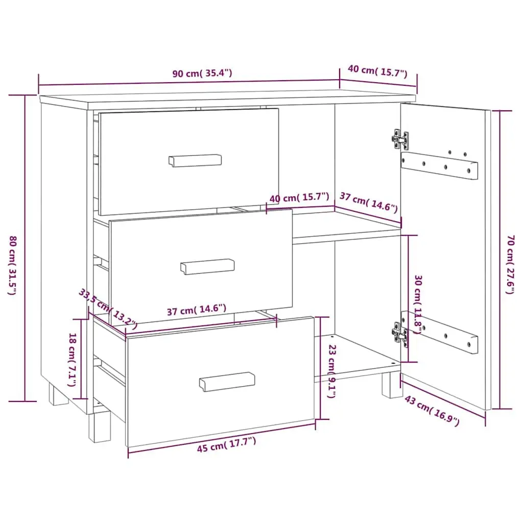 Grey Solid Pinewood Sideboard