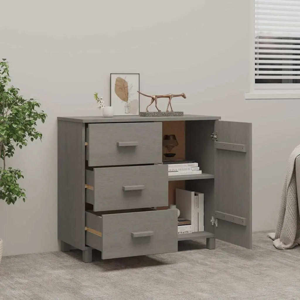Sideboard Solid Pinewood Grey Storage Cabinet with Sliding Drawers 90cm W x 40cm D x 80cm H