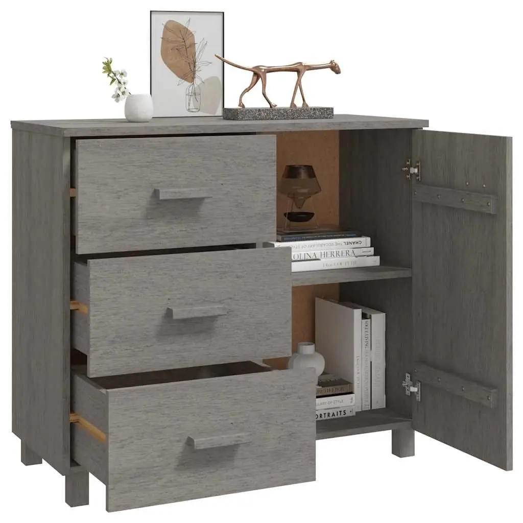 Sideboard Solid Pinewood Grey Storage Cabinet with Sliding Drawers 90cm W x 40cm D x 80cm H