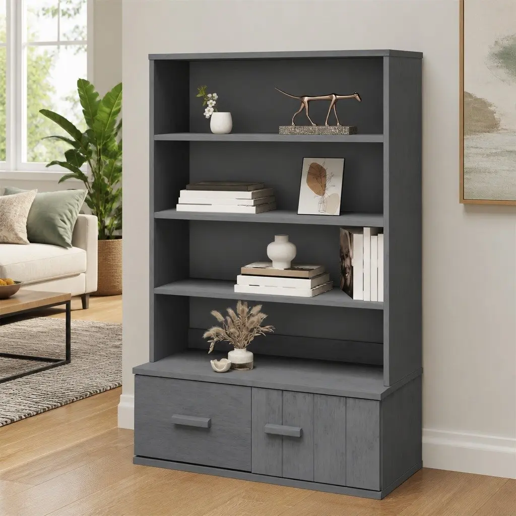 Highboard Cabinet Topper Dark Grey Solid Pine Wood 90x30x100cm