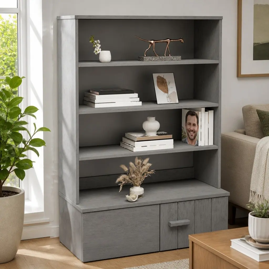 Highboard Top Sideboard Cabinet Topper 90x30x100cm Light Grey Storage Shelves