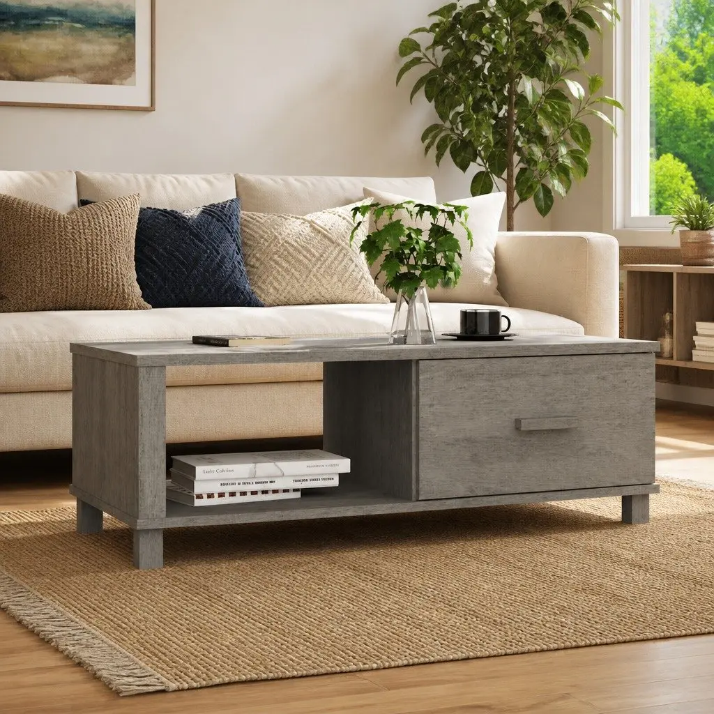 Wooden Coffee Table with Drawer Storage Compartment Grey 100 x 55 x 35 cm