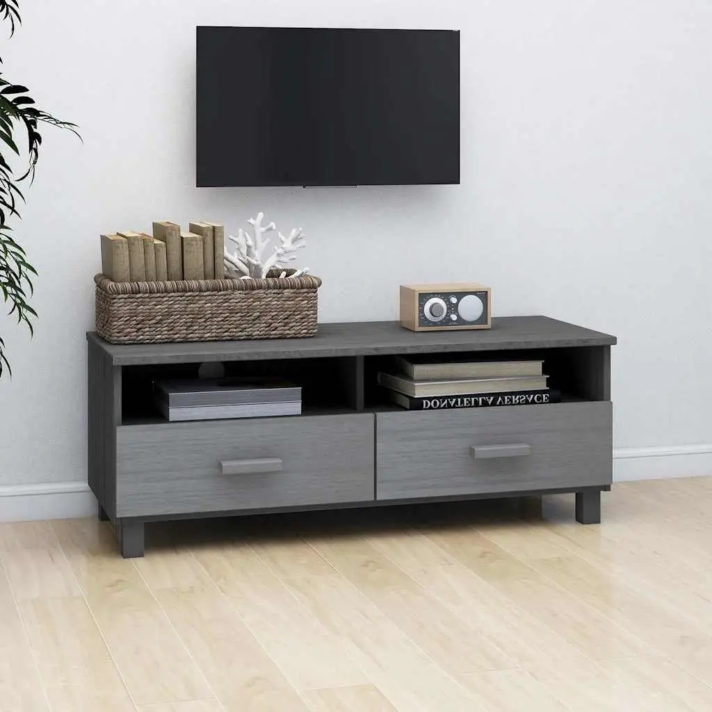 Grey Wooden TV Cabinet with Sliding Drawers and Open Compartments 106x40x40cm